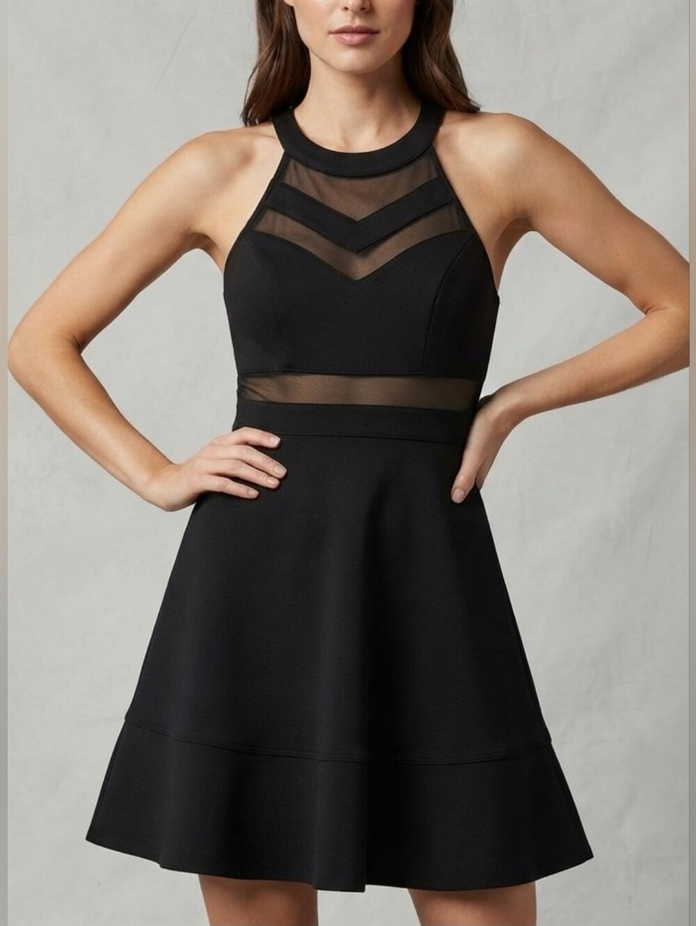 Honey and Rosie Black Halter Neck Illusion Fit & Flare Skater Dress Size Medium